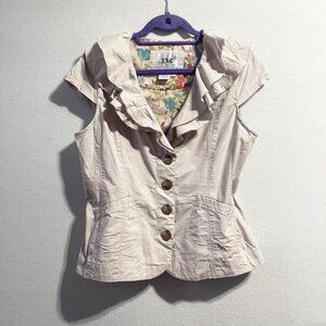 Vintage cream button-up blouse vest with ruffle